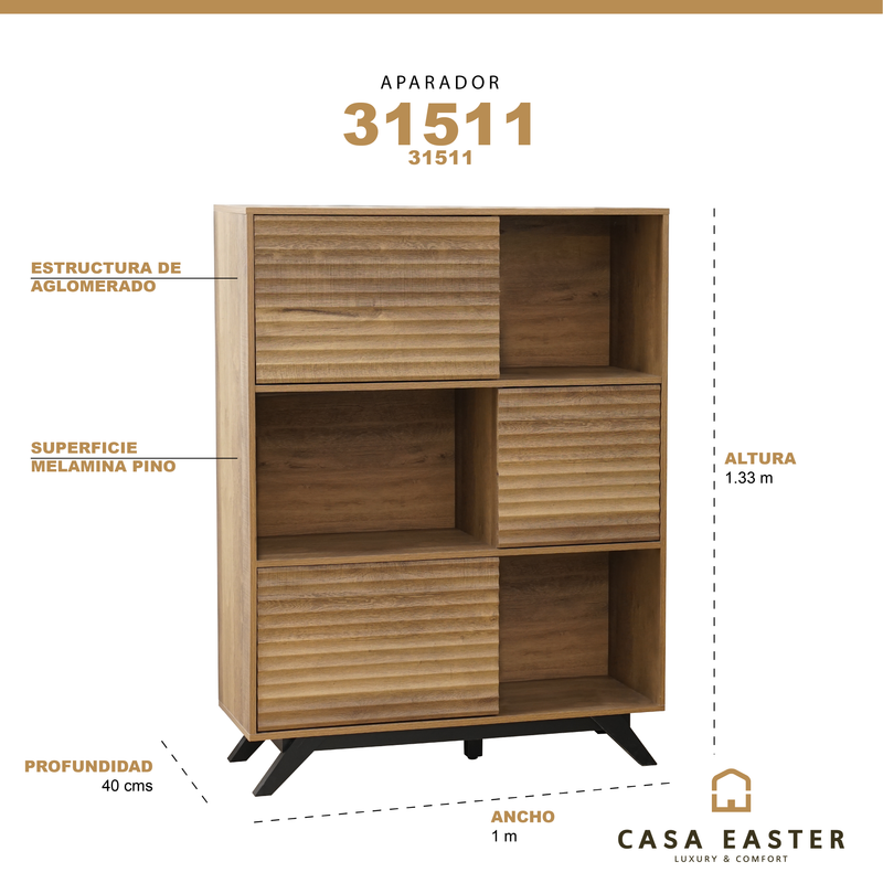Cargue la imagen en el visor de la galería, Aparador 31511 con puertas color Natural 3 niveles - 31511