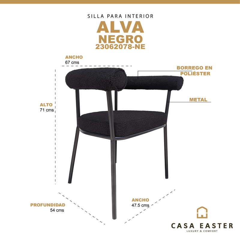 Cargue la imagen en el visor de la galería, Silla de Interior Alva 23062078 Negra - 23062078-NE
