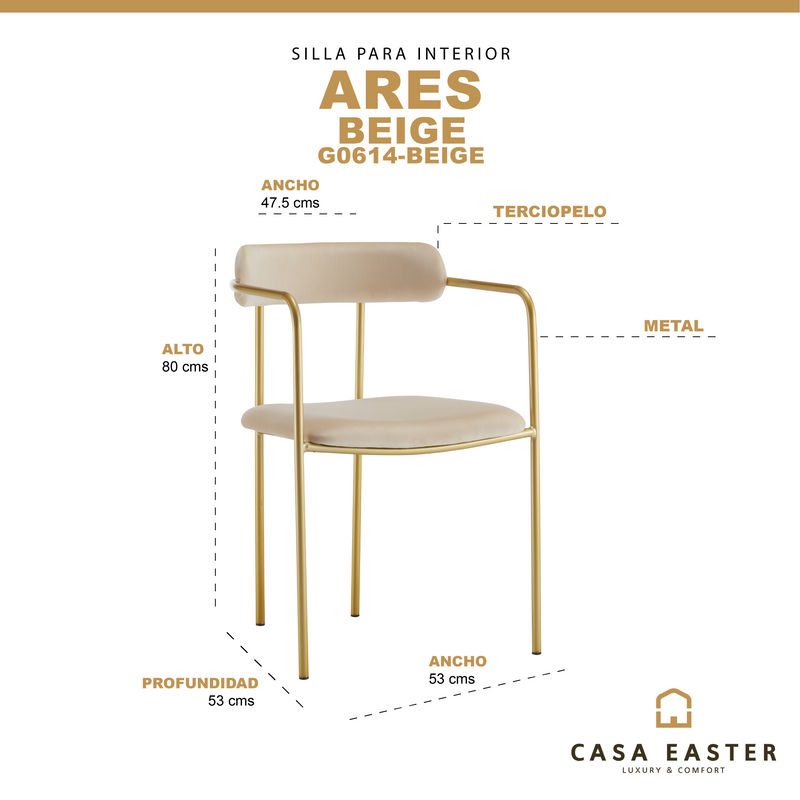 Cargue la imagen en el visor de la galería, Silla de interior Ares color Beige Metal - G0614-BEIGE