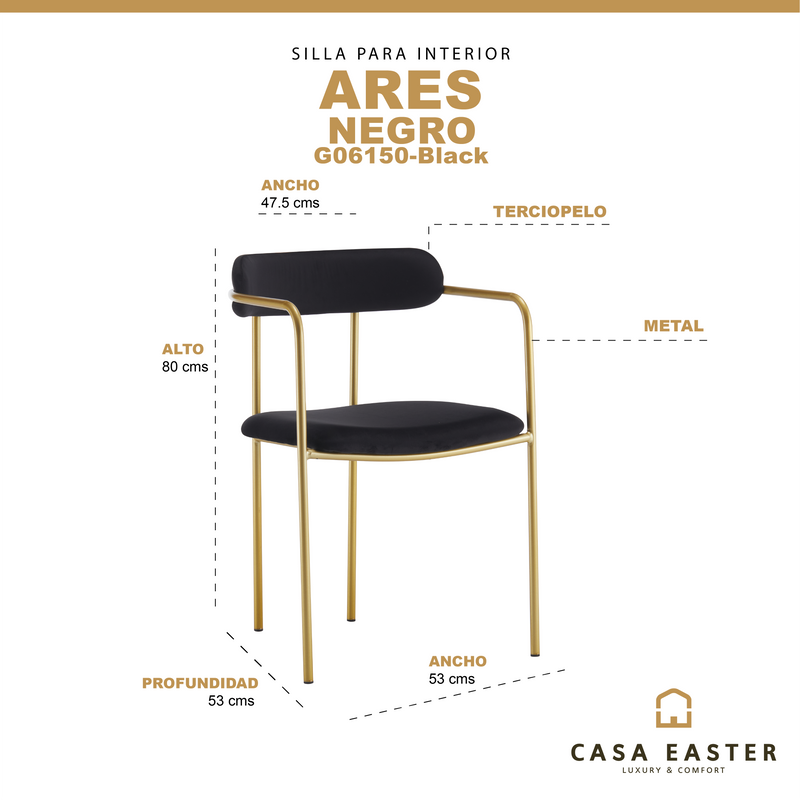 Cargue la imagen en el visor de la galería, Silla de interior Ares color Negra Metal - G06150-Black