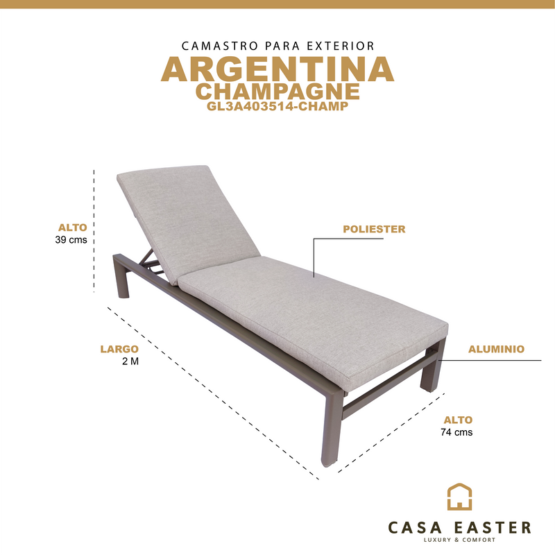 Cargue la imagen en el visor de la galería, Camastro para interior o  exterior  color Champagne ARGENTINA -  GL3A403514-CHAMP