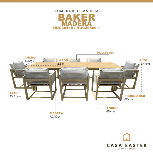 Comedor de madera 2.8 con 8 sillas BAKER - HUC3811588
