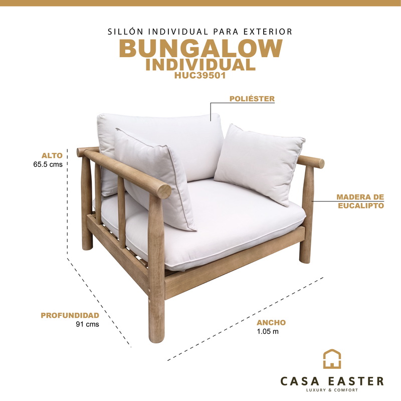 Cargue la imagen en el visor de la galería, Sillón Individual para interior y exterior color natural Bungalow-HUC39501