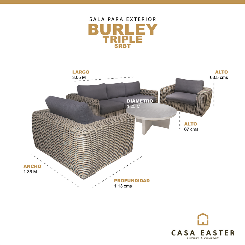 Cargue la imagen en el visor de la galería, Sala para Exterior e Interior de Rattan Color Carbon BURLEY TRIPLE-SRBT
