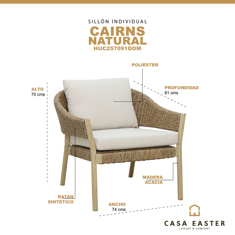 Cargue la imagen en el visor de la galería, Sillón Individual Cairns color Natural - HUC257091DOM