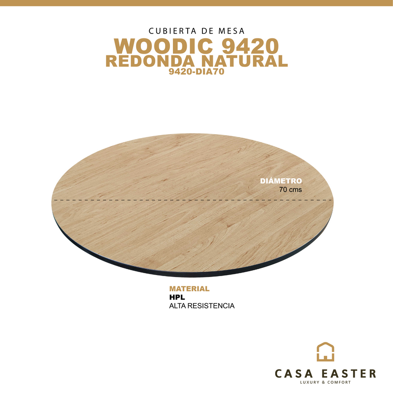 Cargue la imagen en el visor de la galería, Cubierta de mesa Laminado de Alta Presión HPL Color Natural WOODIC-9420-DIA70
