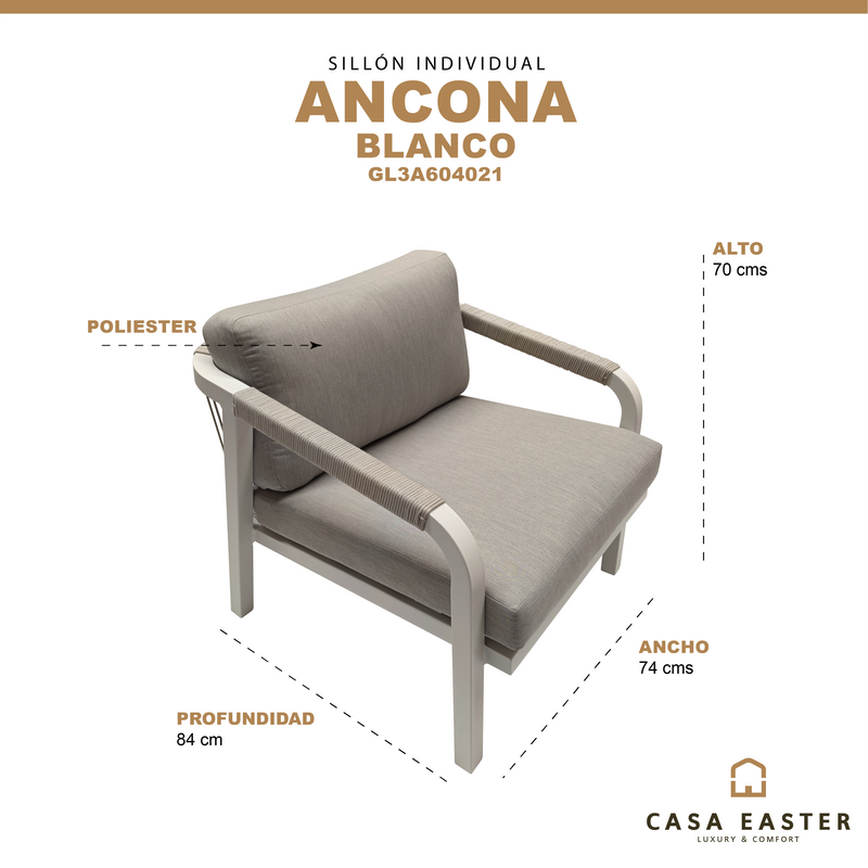 Cargue la imagen en el visor de la galería, Sillon Individual Color Blanco ANCONA - GL3A604021