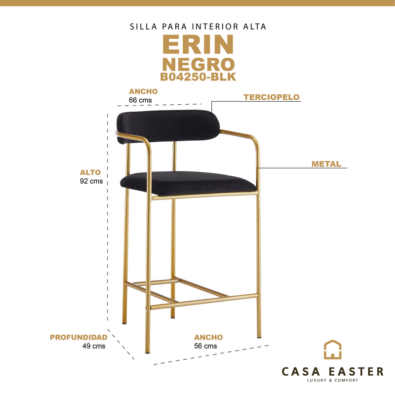Cargue la imagen en el visor de la galería, Silla alta de Interior Erin B04250-BLK Negra - B04250-BLK