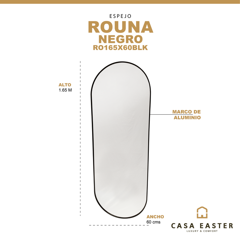 Cargue la imagen en el visor de la galería, Espejo color Negro 165x60 Rouna - RO165X60BLK