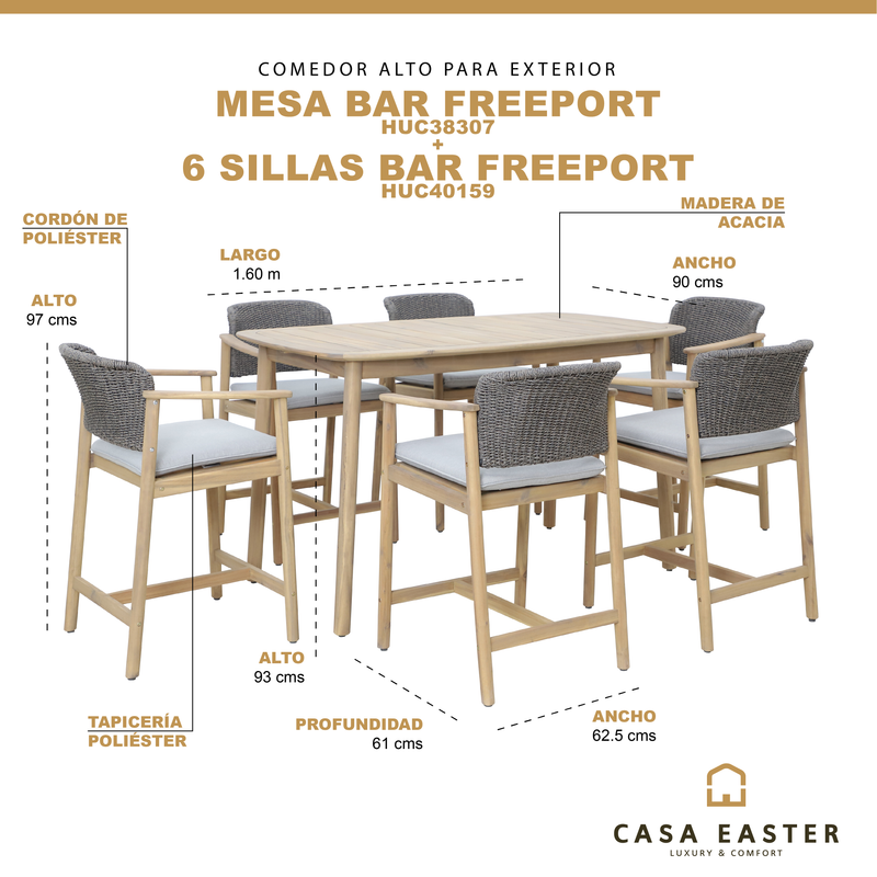 Cargue la imagen en el visor de la galería, Comedor de barra Freeport color Gris 1.6 M + 6 sillas freeport de bar