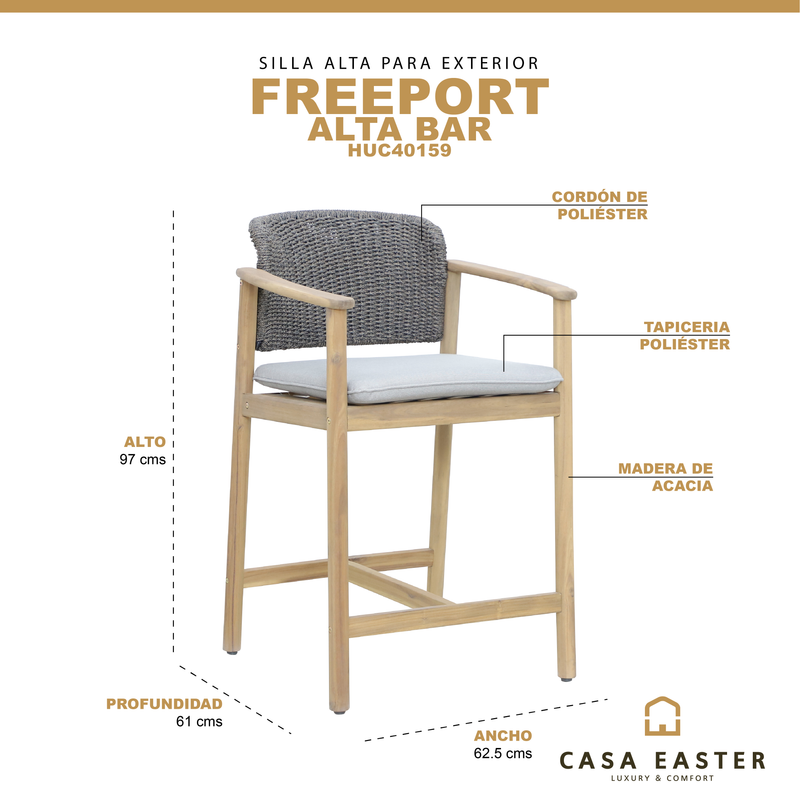 Cargue la imagen en el visor de la galería, Silla Alta Freeport de madera color Gris - HUC40159