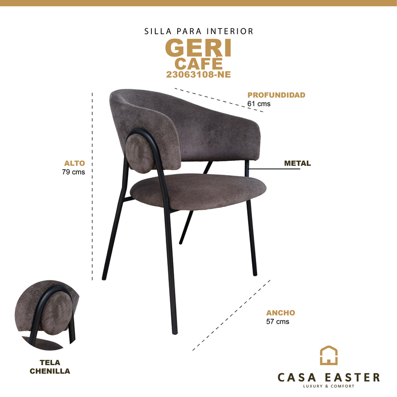 Cargue la imagen en el visor de la galería, Silla de Interior Geri 23063108-NE color Café - 23063108-NE