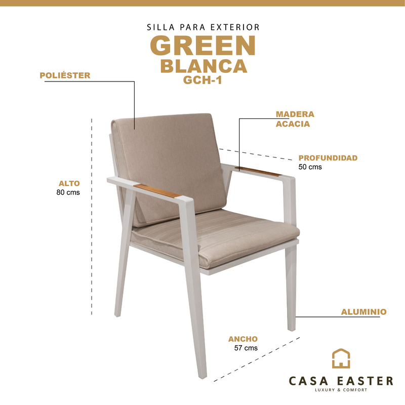 Cargue la imagen en el visor de la galería, Silla para Exterior e Interior Color Blanco GREEN-GCH-1