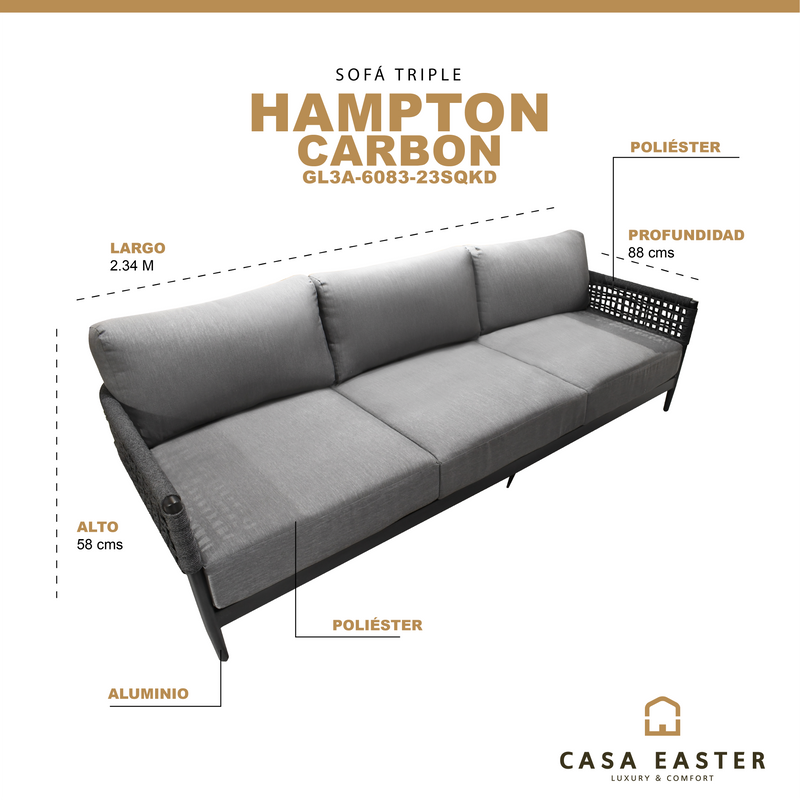 Cargue la imagen en el visor de la galería, Sofá Triple Hampton color Carbon - GL3A-6083-23SQKD
