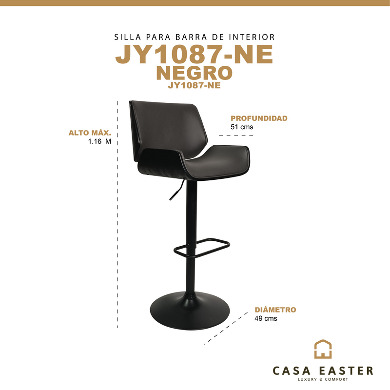 Cargue la imagen en el visor de la galería, Silla Alta de Barra JY1087-BLK para Interior Color Negro - JY1087-NE