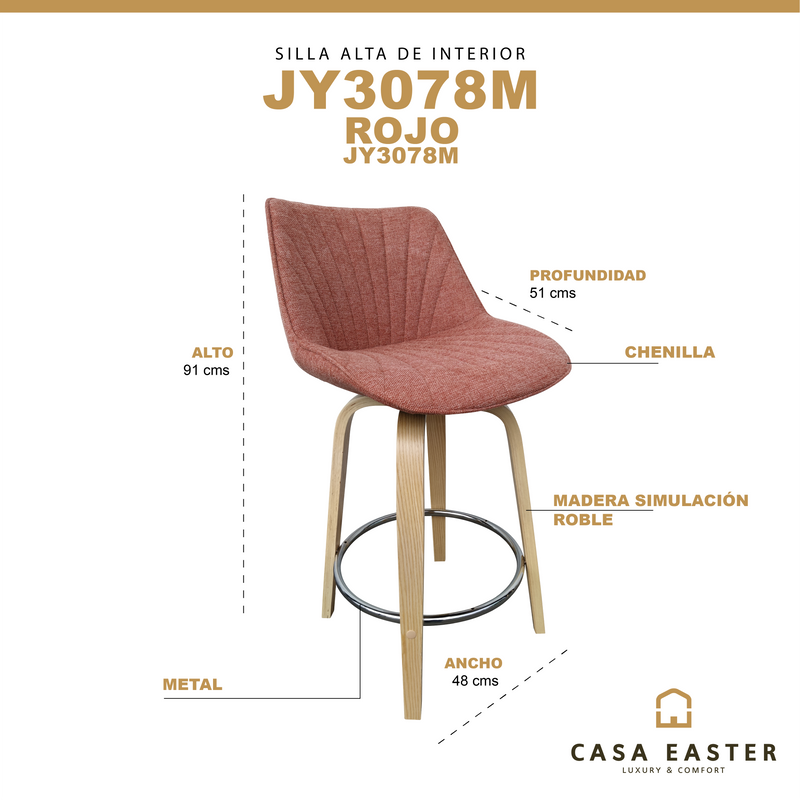 Cargue la imagen en el visor de la galería, Silla Alta de Interior Belfast color Rojo - JY3078M