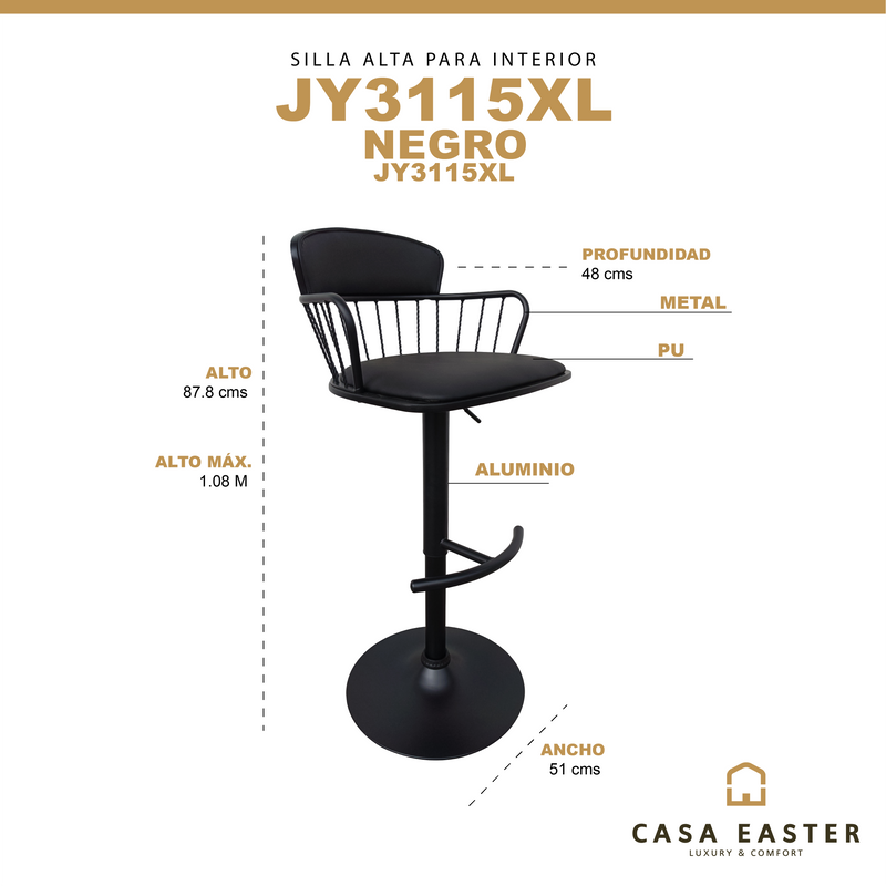 Cargue la imagen en el visor de la galería, Silla alta de Interior color negro - JY3115XL