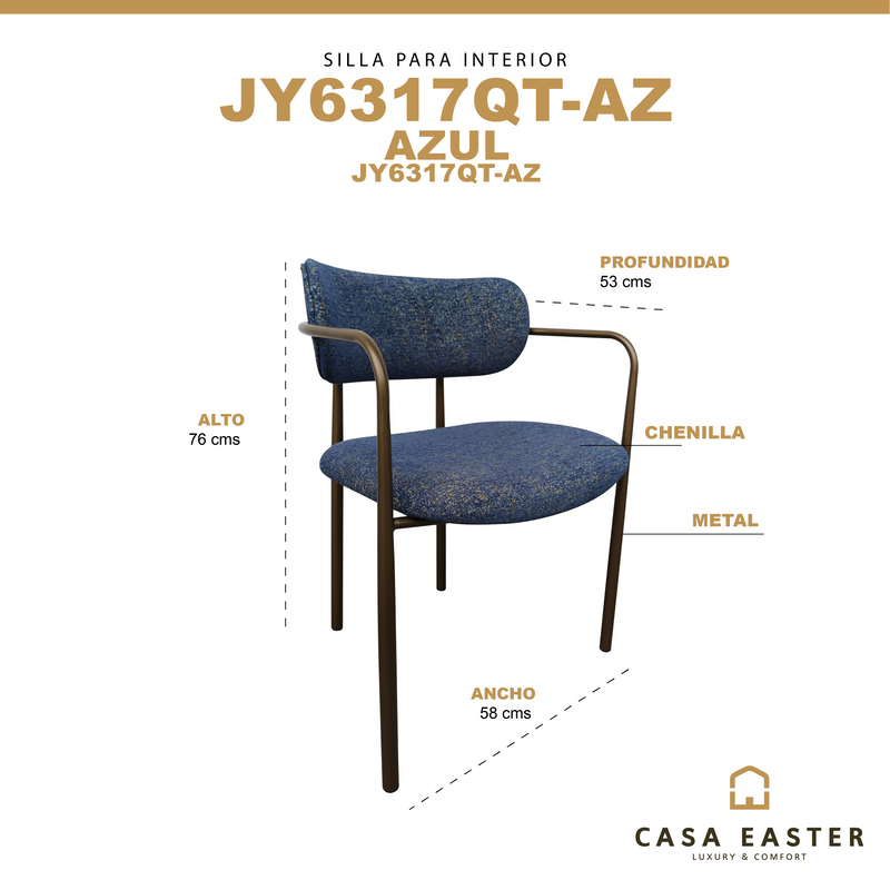 Cargue la imagen en el visor de la galería, Silla para Interior color Azul - JY6317QT-AZ