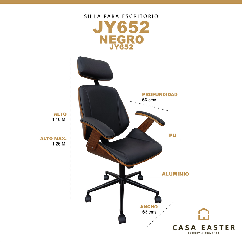 Cargue la imagen en el visor de la galería, Silla de Escritorio 1012 color negro&madera - JY652