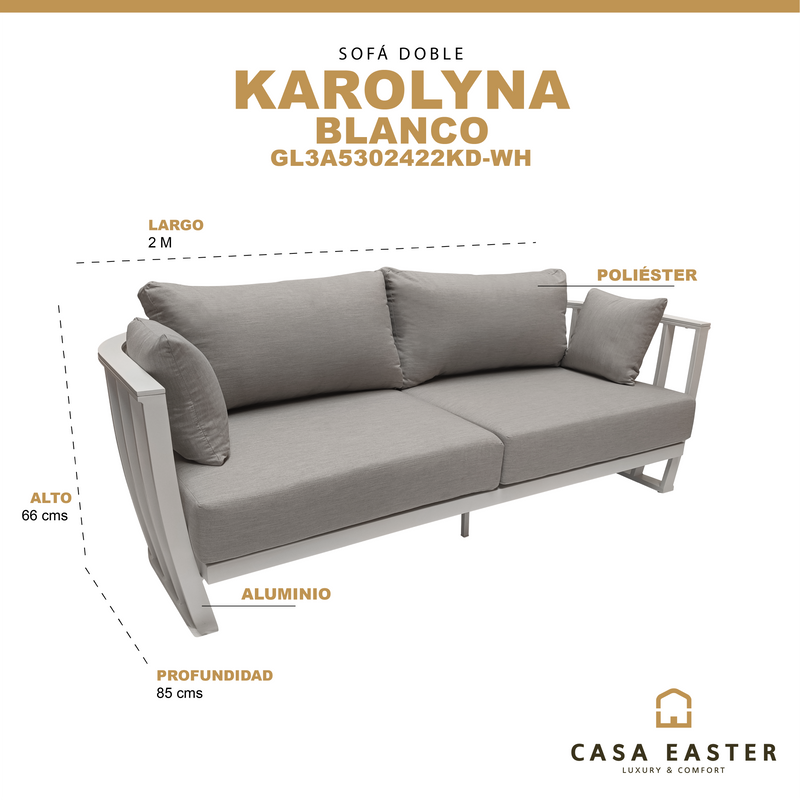 Cargue la imagen en el visor de la galería, Sofá Doble de Aluminio color Blanco Karolyna - GL3A5302422KD