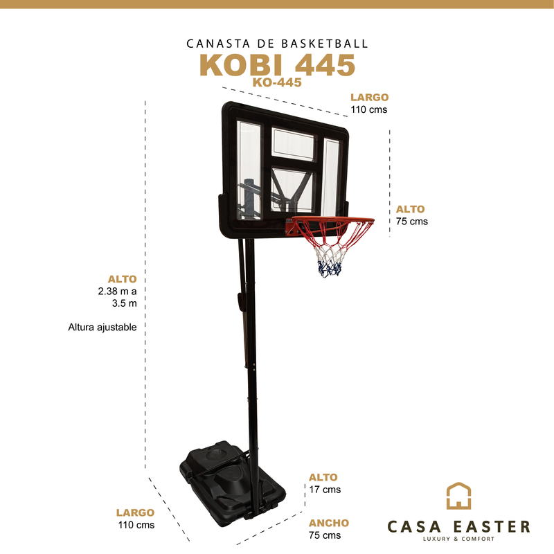 Cargue la imagen en el visor de la galería, Canasta Basketball color blanco con negro Kobi445 - KO-445