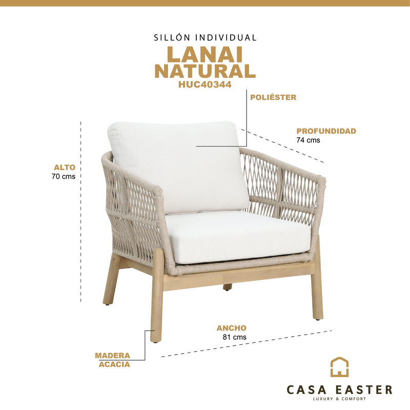 Cargue la imagen en el visor de la galería, Sillón Individual Lanai color Natural - HUC40344