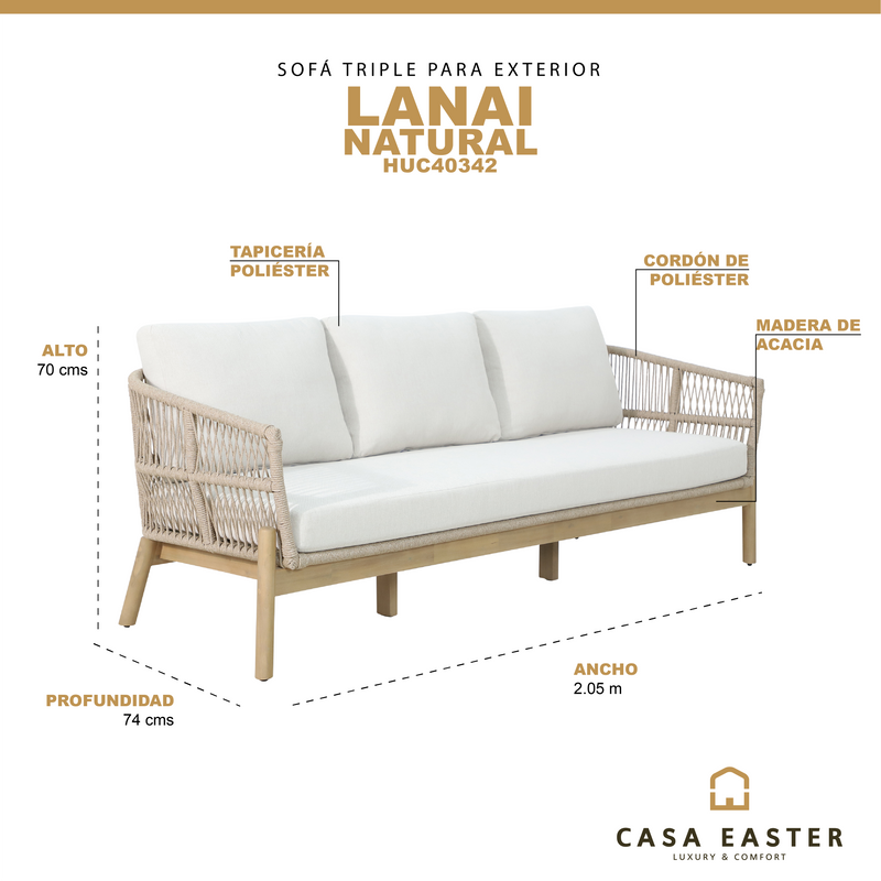 Cargue la imagen en el visor de la galería, Sofá triple Lanai color Natural - HUC40342