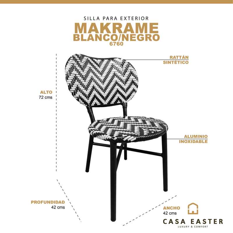 Cargue la imagen en el visor de la galería, Silla de Rattan para exterior e interior Color Blanco/Negro MAKRAME - 6760