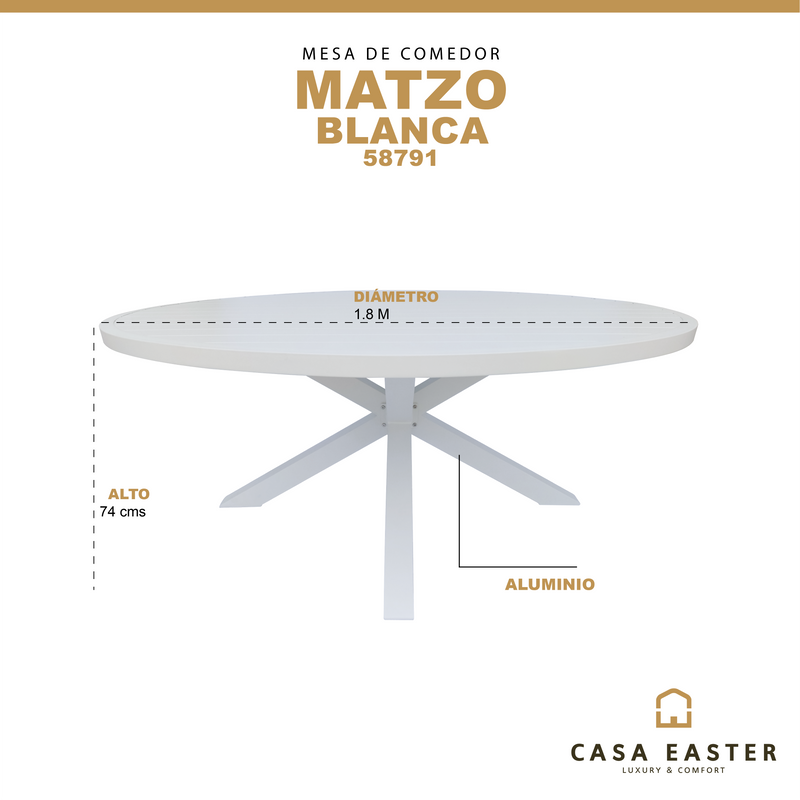 Cargue la imagen en el visor de la galería, Mesa de Comedor Redonda 1.8 M para interior y exterior estilo redonda Color Blanco MATZO- 58791