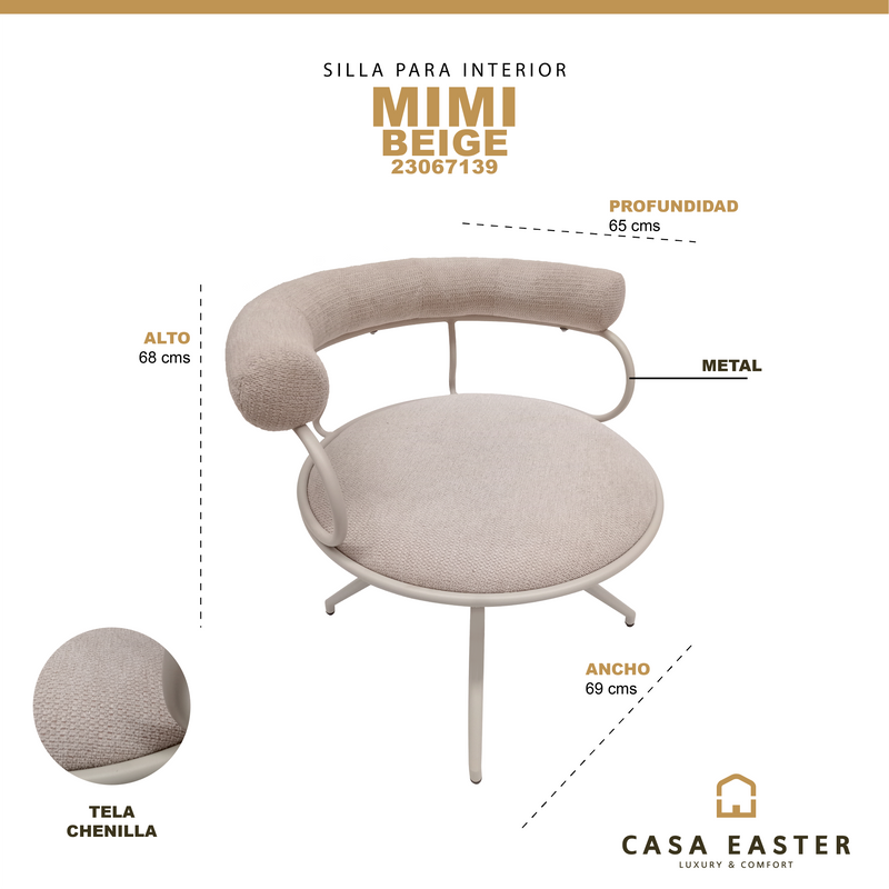 Cargue la imagen en el visor de la galería, Silla para Interior de Metal MIMI Color Beige - 23067139