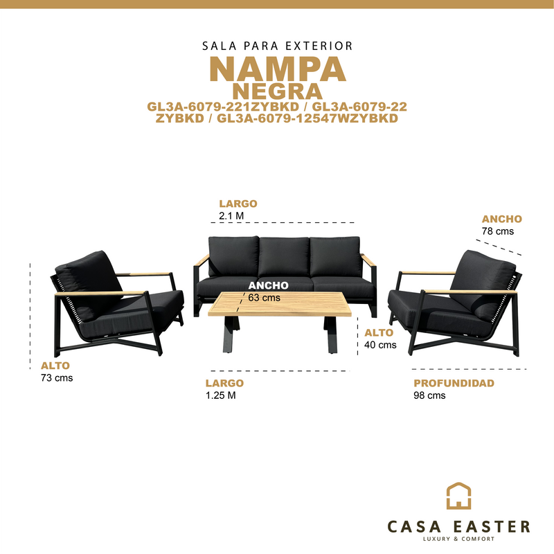 Cargue la imagen en el visor de la galería, Sala para interior y exterior color negro NAMPA TRIPLE