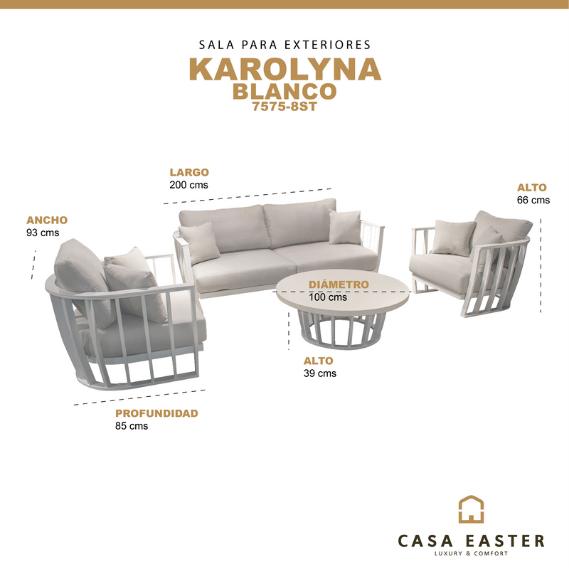 Cargue la imagen en el visor de la galería, Sala para Exterior e Interior de Aluminio Color Blanco KAROLYNA DOBLE-7575-8ST