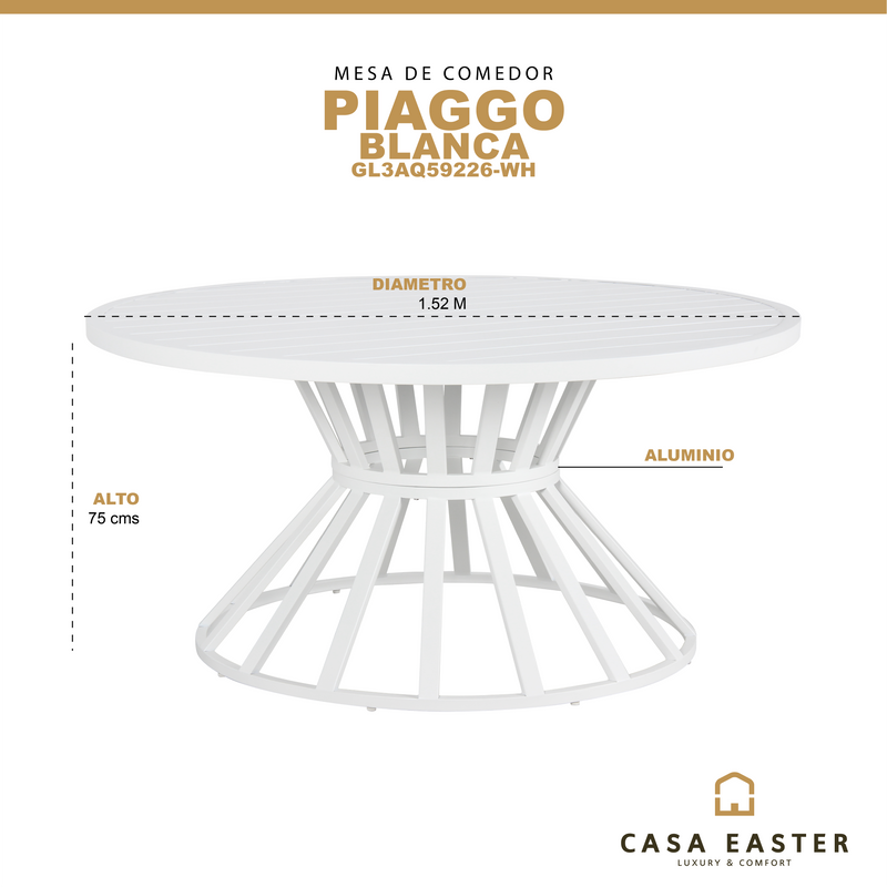 Cargue la imagen en el visor de la galería, Mesa de Aluminio redonda 1.52 M color Blanco Piaggo - GL3AQ59226-WH