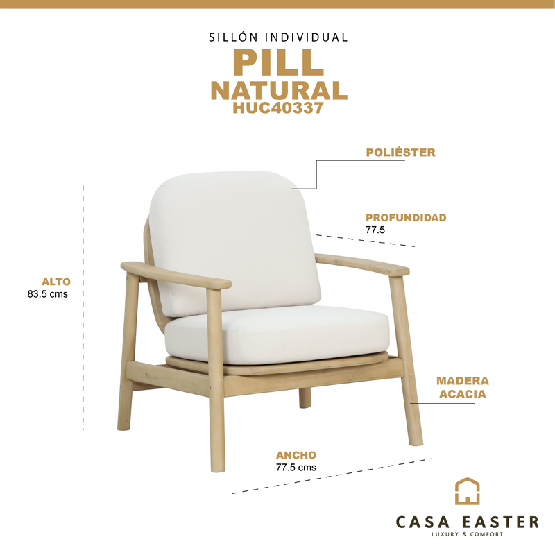 Cargue la imagen en el visor de la galería, Sillon Individual Pill color Beige & Natural - HUC40337