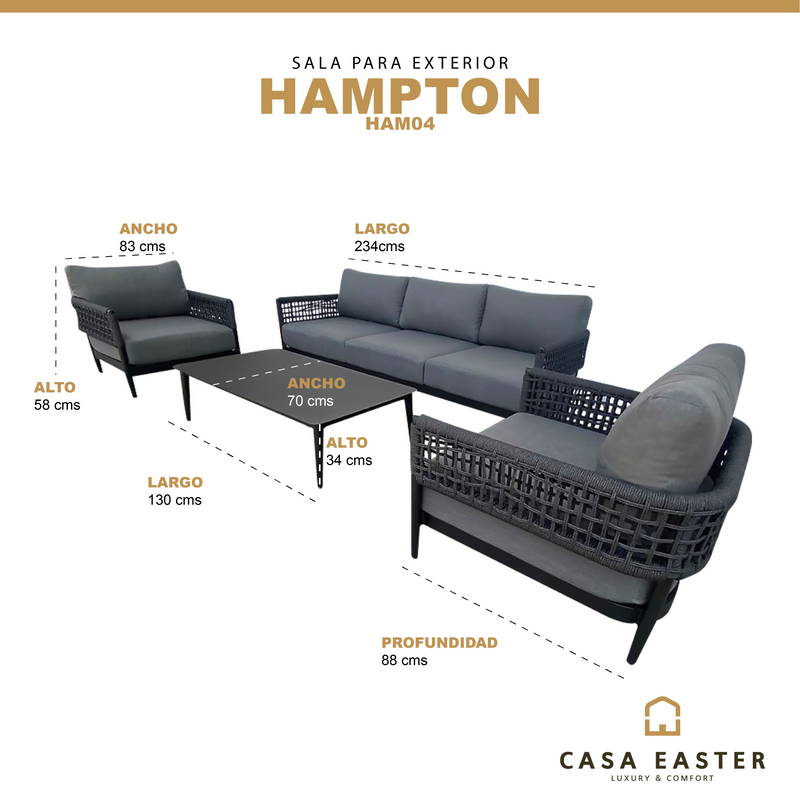 Cargue la imagen en el visor de la galería, Sala para Exterior e Interior de Rattan Color Carbon HAMPTON TRIPLE-HAM04