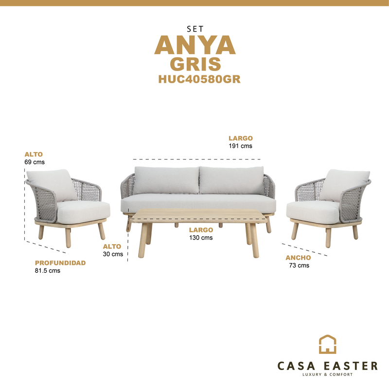 Cargue la imagen en el visor de la galería, Set triple de Madera Anya de madera color Gris - HUC40580GR