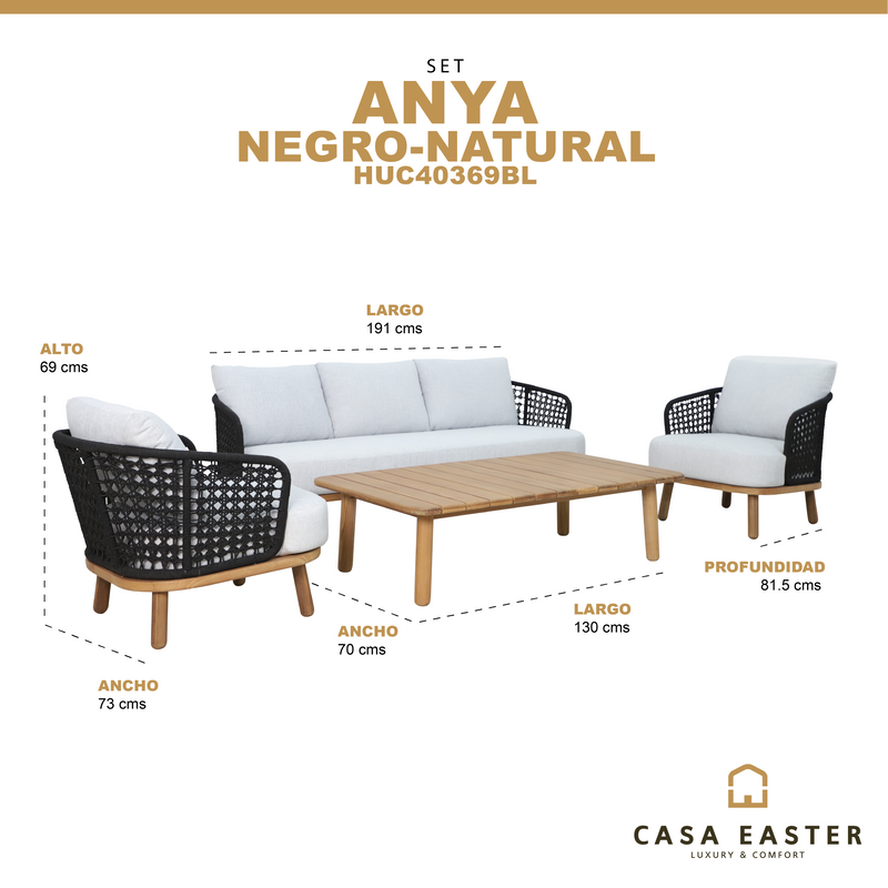 Cargue la imagen en el visor de la galería, Set triple de madera Anya color natural & negro - HUC40369BL