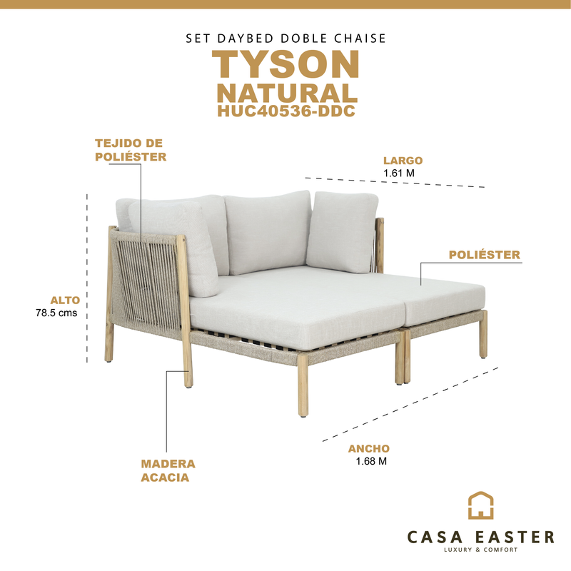 Cargue la imagen en el visor de la galería, Set Tyson Daybed doble Chaise de madera color natural - HUC40536-DDC