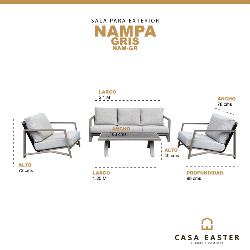 Cargue la imagen en el visor de la galería, Sala para interior y exterior color gris con champagne NAMPA TRIPLE