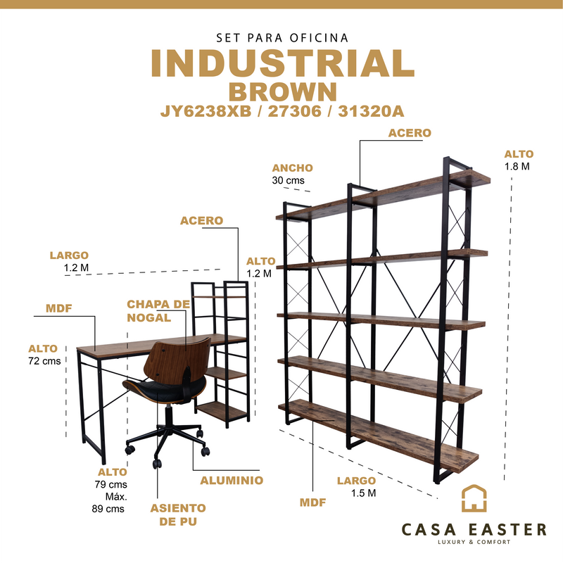 Cargue la imagen en el visor de la galería, Set para oficina estilo Industrial 3 piezas con JY6238XB color brown