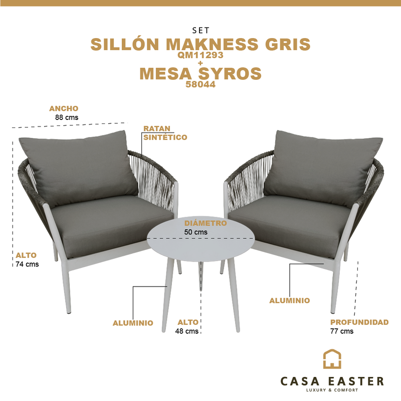 Cargue la imagen en el visor de la galería, SET MESA BISTRO SYROS + 2 SILLONES MAKNESS