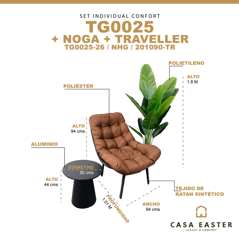 Cargue la imagen en el visor de la galería, Set Individual Confort TG0025 café + mesa bistro Noga negro + Traveller Palm 1.8