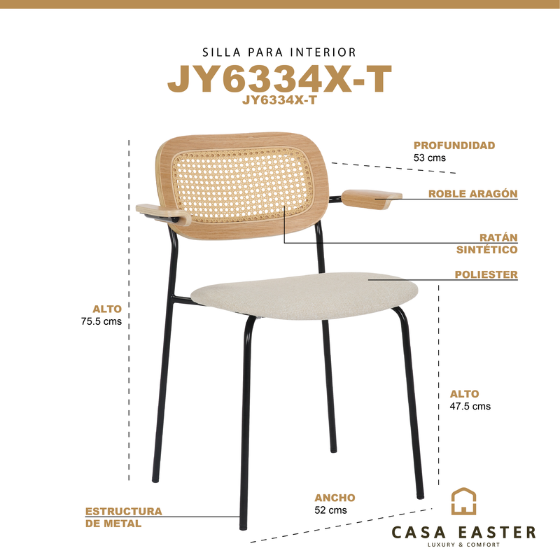 Cargue la imagen en el visor de la galería, Silla de Interior Oak color Beige con Ratan - JY6334XT