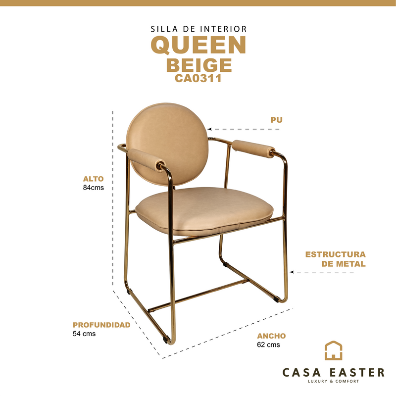 Cargue la imagen en el visor de la galería, Silla de interior Queen color beige - CA0311