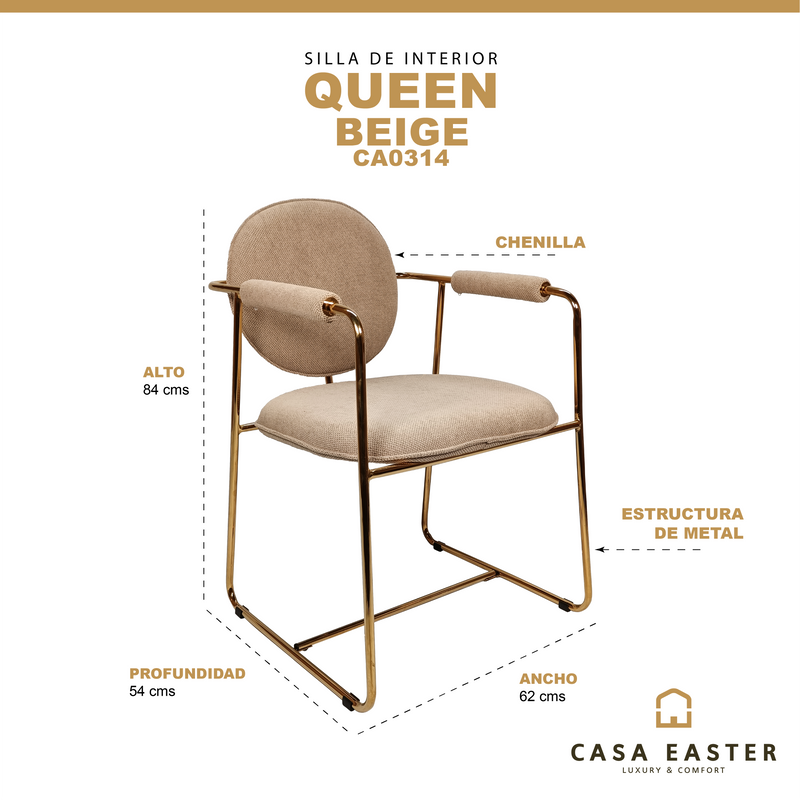 Cargue la imagen en el visor de la galería, Silla de interior Queen color beige obscuro - CA0314