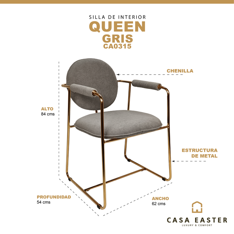 Cargue la imagen en el visor de la galería, Silla de interior Queen color gris - CA0315