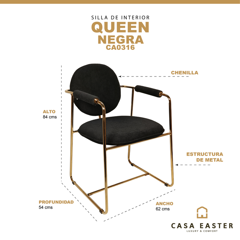 Cargue la imagen en el visor de la galería, Silla de interior Queen color negro blk - CA0316