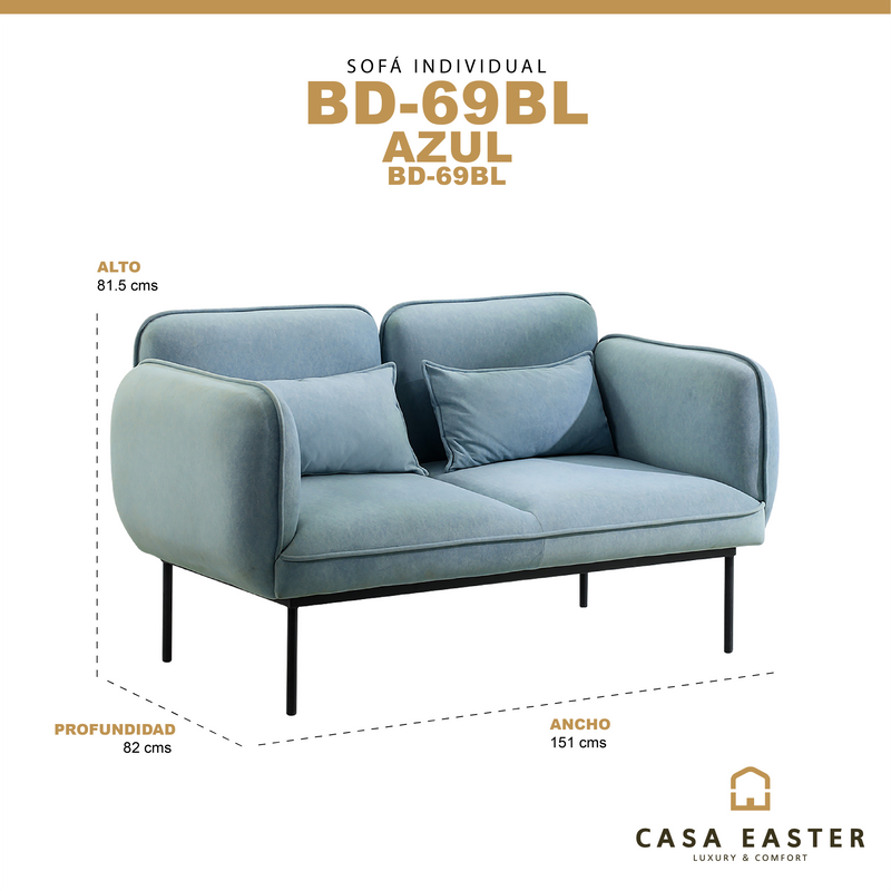 Cargue la imagen en el visor de la galería, Sofá doble para interior BD69BL / S-012-DO minimalista color azul - BD69BL