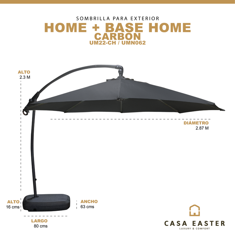 Cargue la imagen en el visor de la galería, Sombrilla para Jardin o Exterior Home Brazo Lateral Color Carbon + Base Home