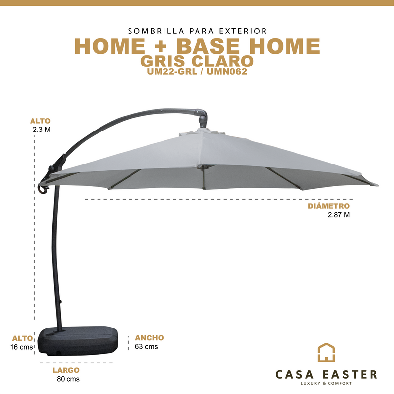 Cargue la imagen en el visor de la galería, Sombrilla para Jardin o Exterior Home Brazo Lateral Color Gris Claro + Base Home